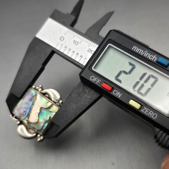 925 Sterling Silver Plt Abalone Shell Ring Size 8 Bezel Setting Statement - Picture 9 of 11